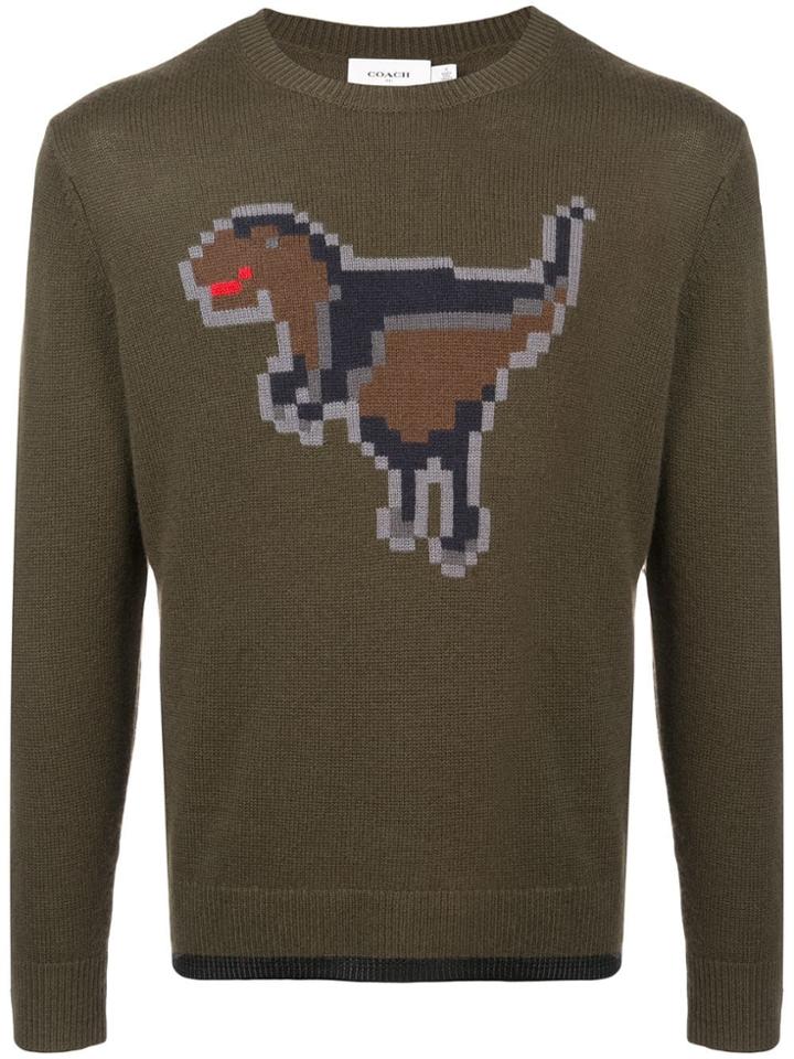 Coach Pixel Rexy Intarsia Knitted Sweatshirt - Green