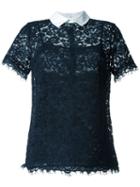 Michael Michael Kors Short Sleeve Lace Blouse, Women's, Size: Medium, Blue, Viscose/nylon/polyester/cotton