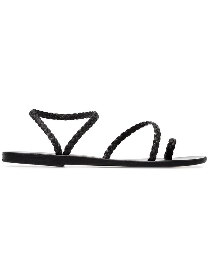 Ancient Greek Sandals Black Elefteria Braided Leather Sandals