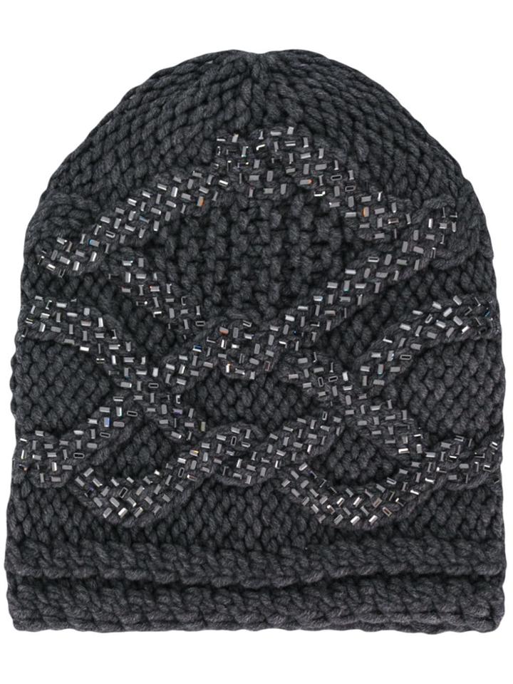 Ermanno Scervino Embellished Beanie Hat - Grey
