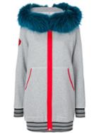 Mr & Mrs Italy - Embroidered Hoodie - Women - Cotton/polyester/viscose/racoon Fur - Xs, Grey, Cotton/polyester/viscose/racoon Fur