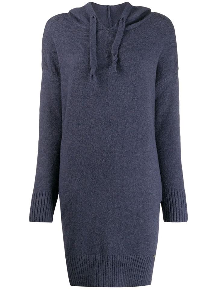 Jovonna Knitted Longline Hoodie - Blue
