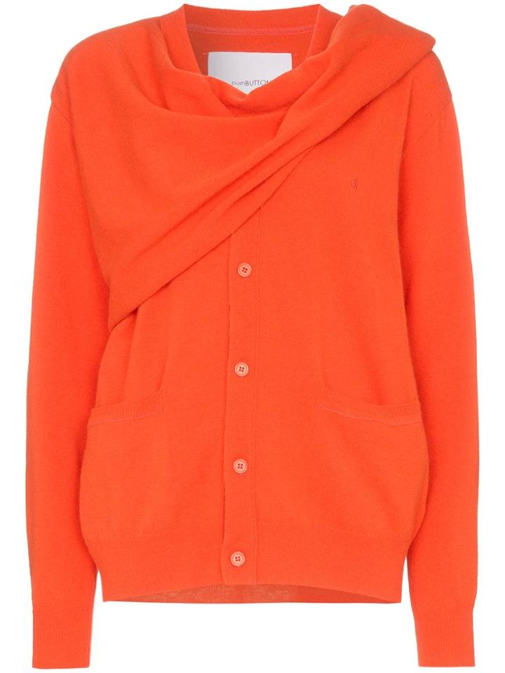 Pushbutton Scarf-wrap Cardigan - Orange