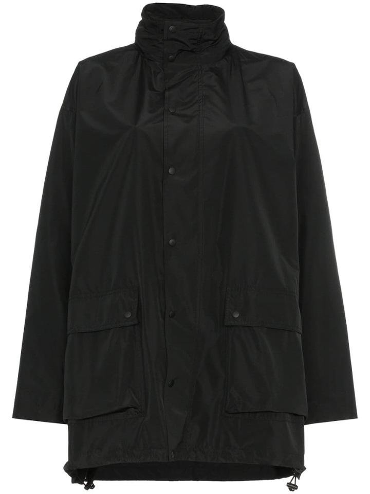Balenciaga Long Print Hooded Windbreaker Jacket - Black