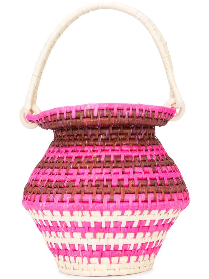 Sensi Studio Woven Bucket Tote - Pink & Purple
