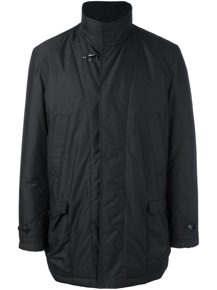 Fay Button & Zip Fastening Coat, Men's, Size: Medium, Black, Polyester/polyamide