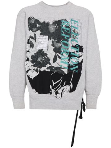 Election Reform Embroidered Patchwork Sweatshirt - Grey