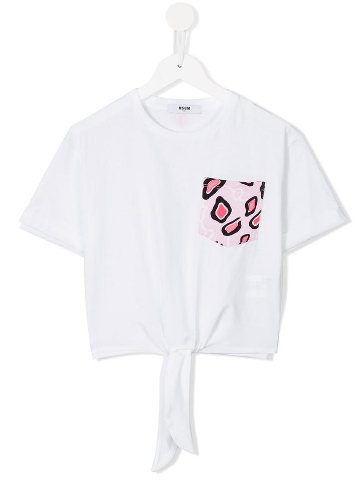 Msgm Kids Tiger Print Pocket T-shirt, Girl's, Size: 10 Yrs, White