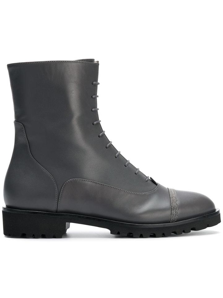 Fabiana Filippi Bead Embellished Lace-up Boots - Grey