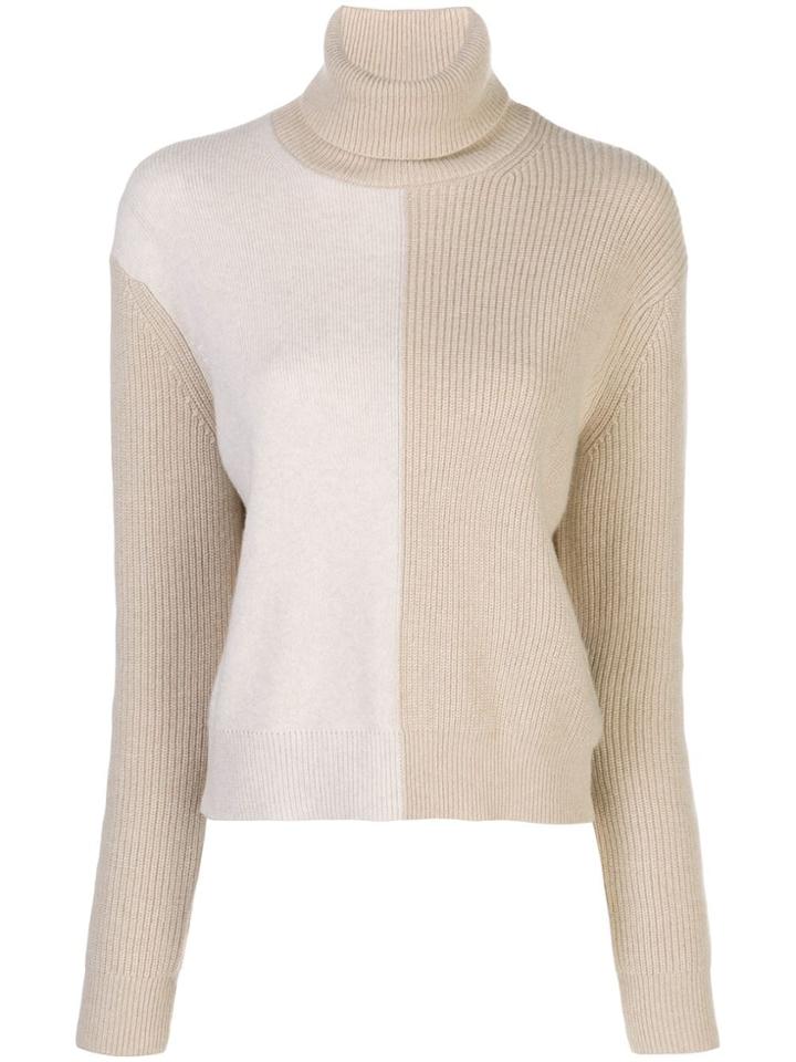 Theory Colour Block Turtle Neck Jumper - Neutrals