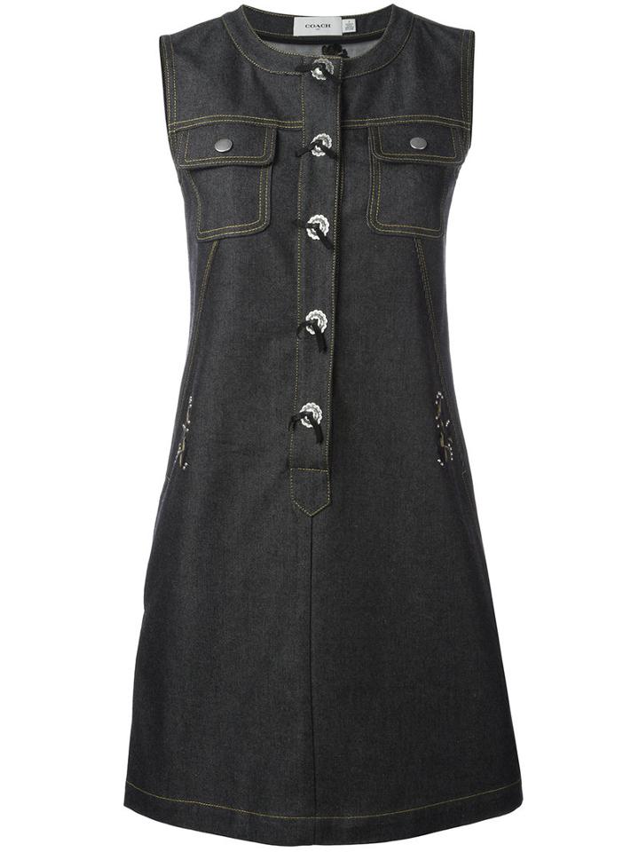 Coach Front Placket Denim Dress, Women's, Size: 4, Black, Cotton/sheep Skin/shearling