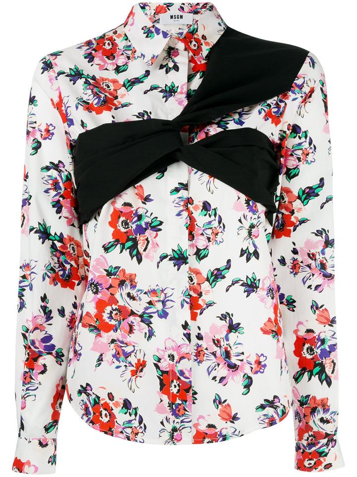 Msgm Floral Print Strap Shirt, Women's, Size: 42, White, Cotton