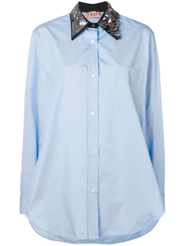 Nº21 Oversized Sequin-collar Shirt - Blue