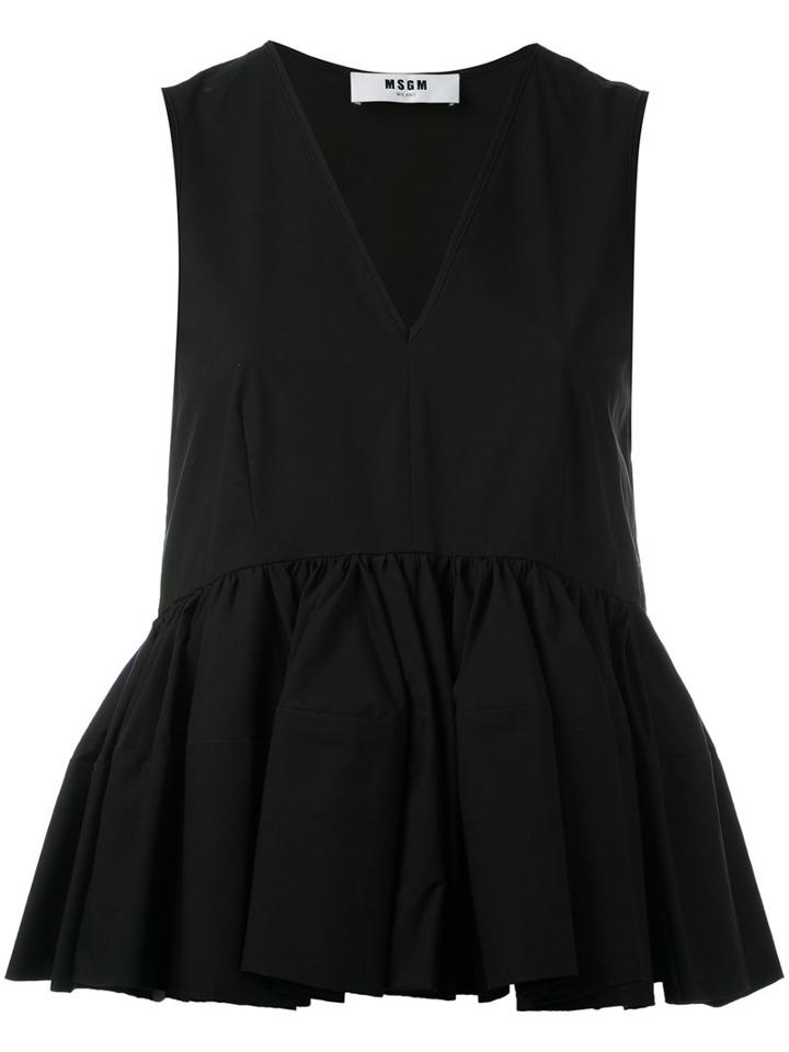 Msgm - Sleeveless Peplum Top - Women - Cotton/polyurethane/spandex/elastane - 42, Black, Cotton/polyurethane/spandex/elastane
