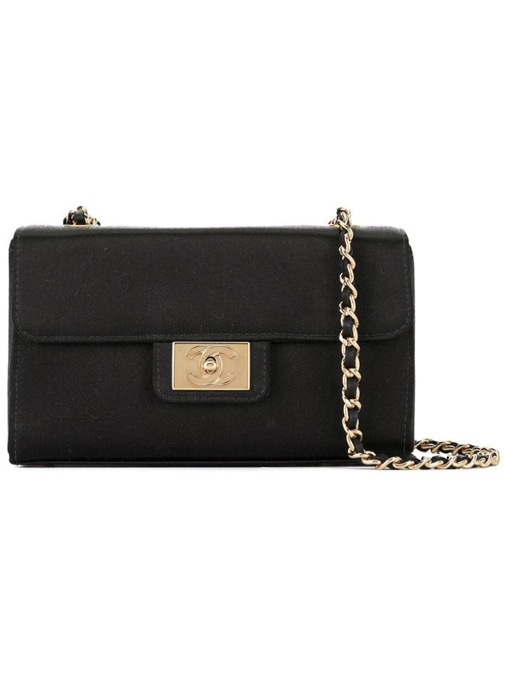 Chanel Vintage Quilted Cc Double Chain Shoulder Bag - Black