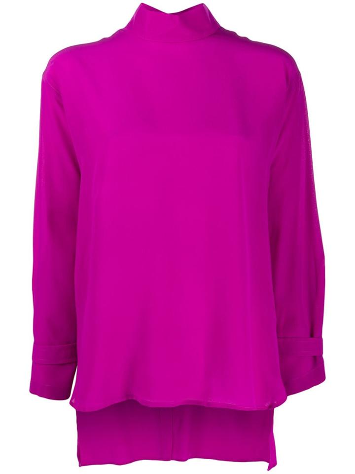 Jejia Silk Stand Up Collar Blouse - Pink