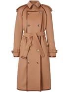 Burberry Button Panel Detail Wool Cashmere Trench Coat - Brown