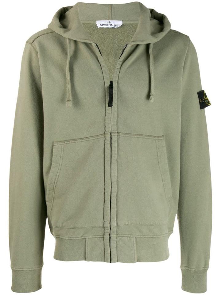 Stone Island Logo Zipped Hoodie - Green