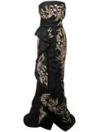 Marchesa Strapless Floral Embroidered Gown - Black