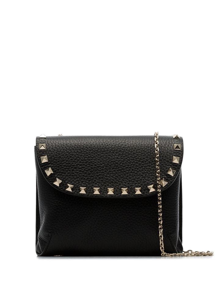 Valentino Gravani Black Curve Stud Embellished Grained Leather Bag