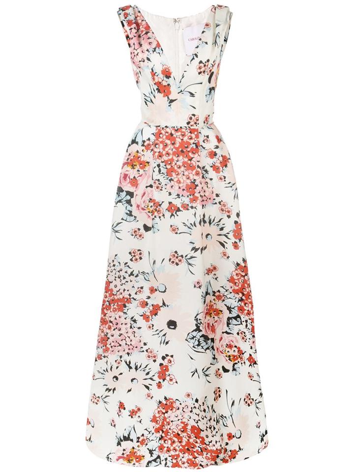 Carolina Herrera Floral Print Evening Dress - White