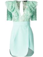 Elisabetta Franchi Ruffled Lace-panel Dress - Green