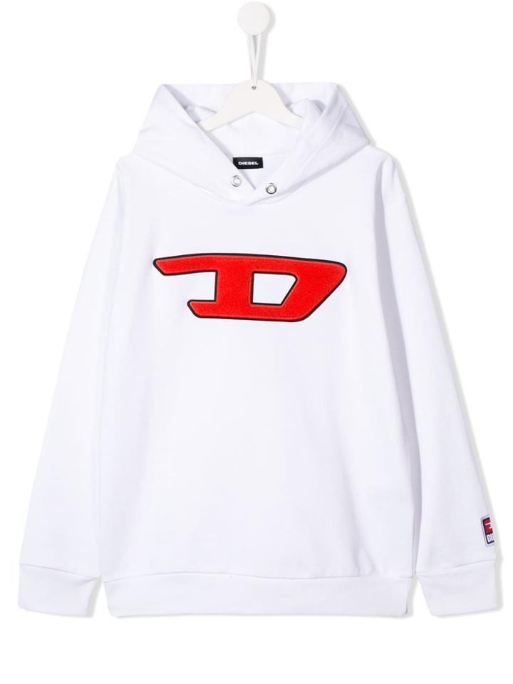 Diesel Kids Contrast Logo Hoodie - White