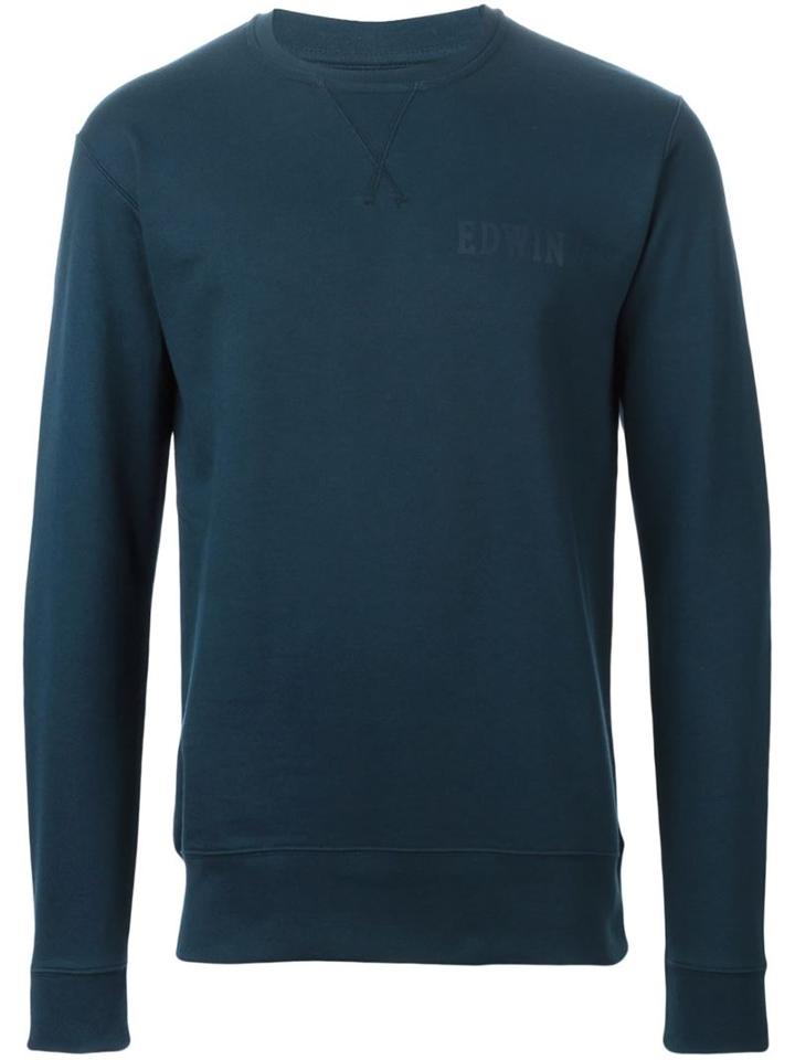 Edwin Logo Print Sweatshirt, Men's, Size: S, Blue, Cotton