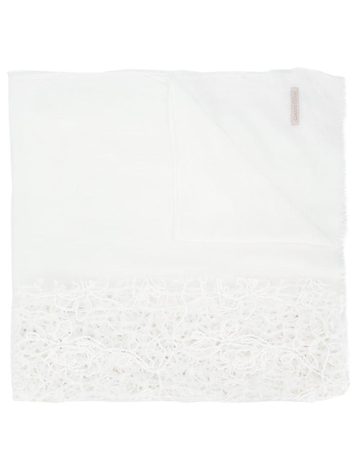 Claudio Cutuli Lightweight Crochet And Tulle Embroidered Scarf - White