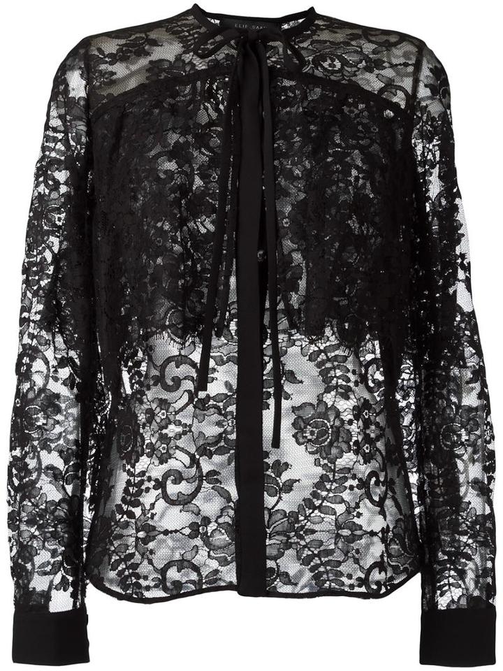 Elie Saab Pussybow Lace Shirt, Women's, Size: 38, Black, Cotton/polyamide/silk