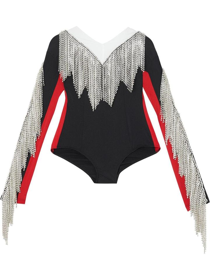 Burberry Fringe Detail Tri-tone Stretch Jersey Bodysuit - Black