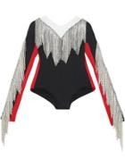 Burberry Fringe Detail Tri-tone Stretch Jersey Bodysuit - Black
