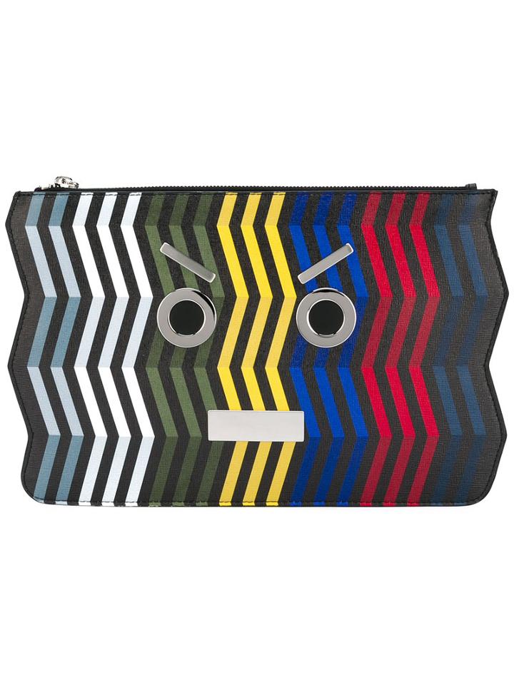 Fendi Print Clutch Bag, Men's, Black, Calf Leather