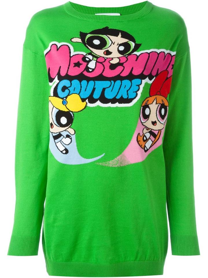 Moschino Powerpuff Girls Intarsia Sweater, Women's, Size: Xs, Green, Cotton