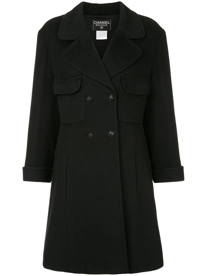 Chanel Vintage Flared Double-breasted Coat - Black