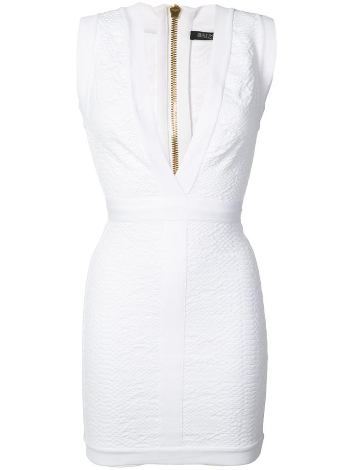 Balmain - Deep V-neck Mini Dress - Women - Polyamide/spandex/elastane - 38, White, Polyamide/spandex/elastane