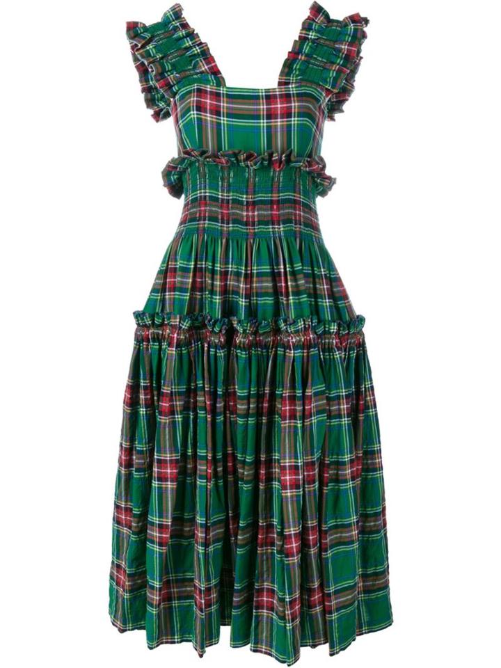 Molly Goddard Tartan Sarah Dress, Women's, Size: Medium, Green, Cotton/polyester/spandex/elastane/viscose
