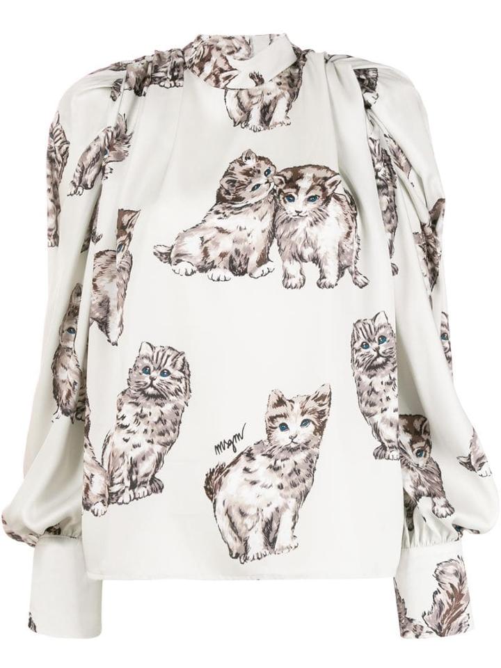 Msgm Cat Print Blouse - Neutrals