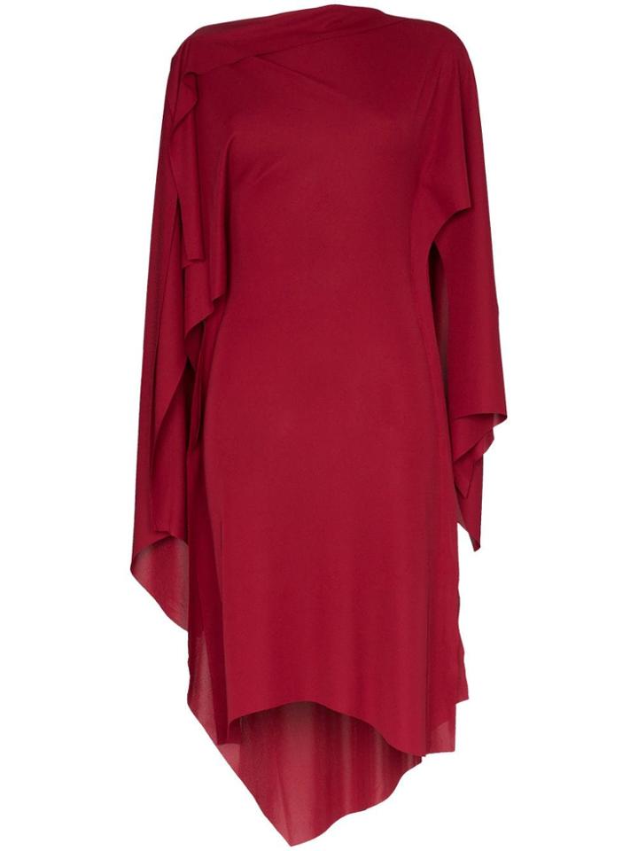 Mugler Asymmetric Long Sleeved Draped Dress - Red