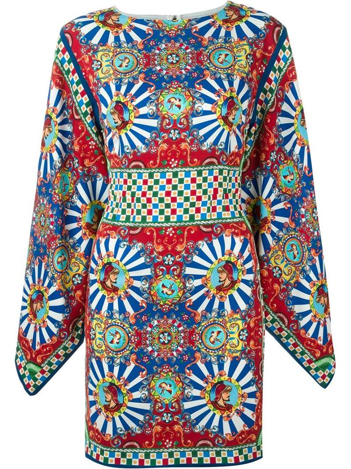 Dolce & Gabbana Carretto Siciliano Print Dress, Women's, Size: 38, Silk/spandex/elastane