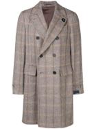 Lardini Checked Double-breasted Coat - Brown