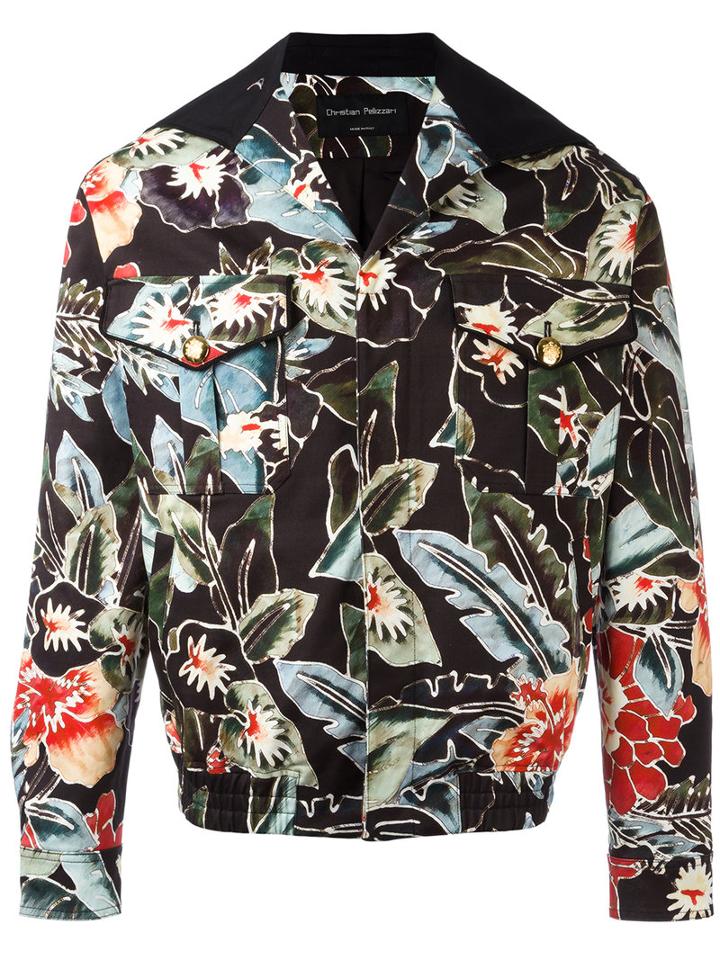 Christian Pellizzari Floral Print Bomber Jacket, Men's, Size: 48, Cotton/spandex/elastane
