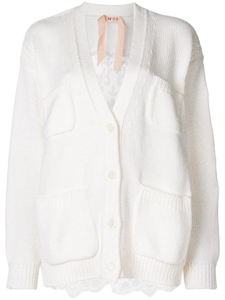 No21 Lace Back Cardigan - White