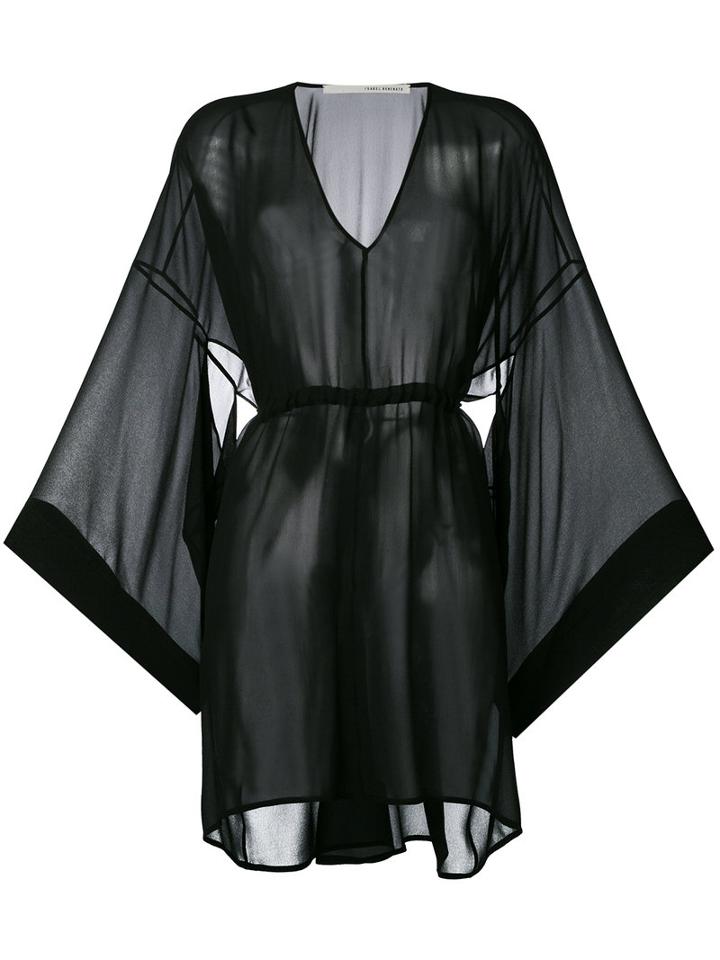 Isabel Benenato - Flared Sleeves Sheer Dress - Women - Silk - 42, Black, Silk
