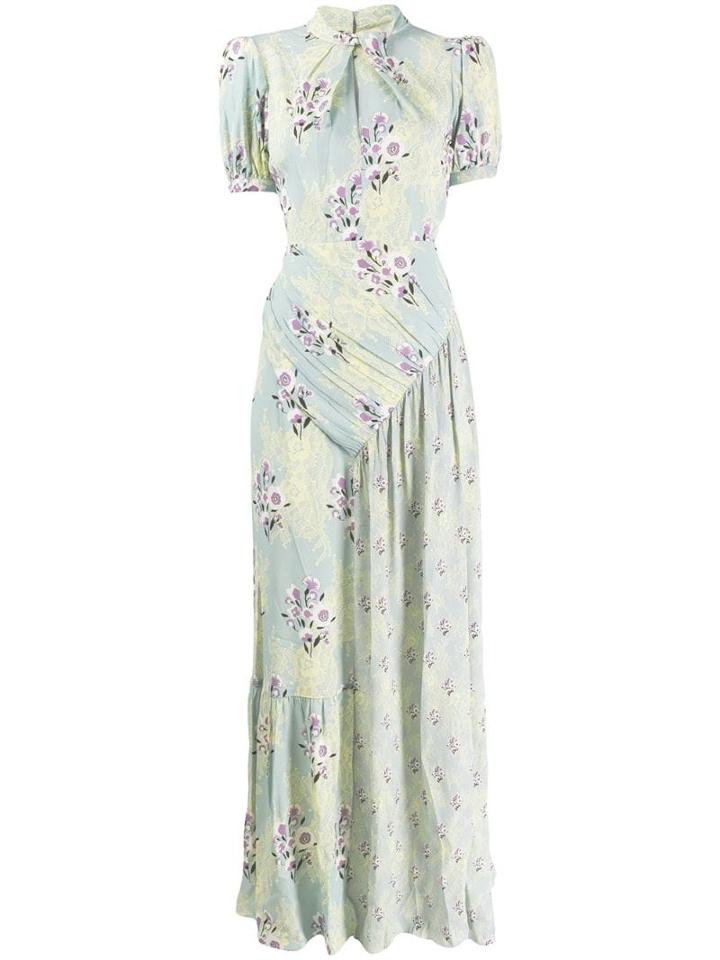 Self-portrait Floral Print Ruched Detail Maxi Dress - Green