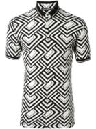 Dolce & Gabbana Geometric Print Polo Shirt, Men's, Size: 46, Black, Cotton/calf Leather