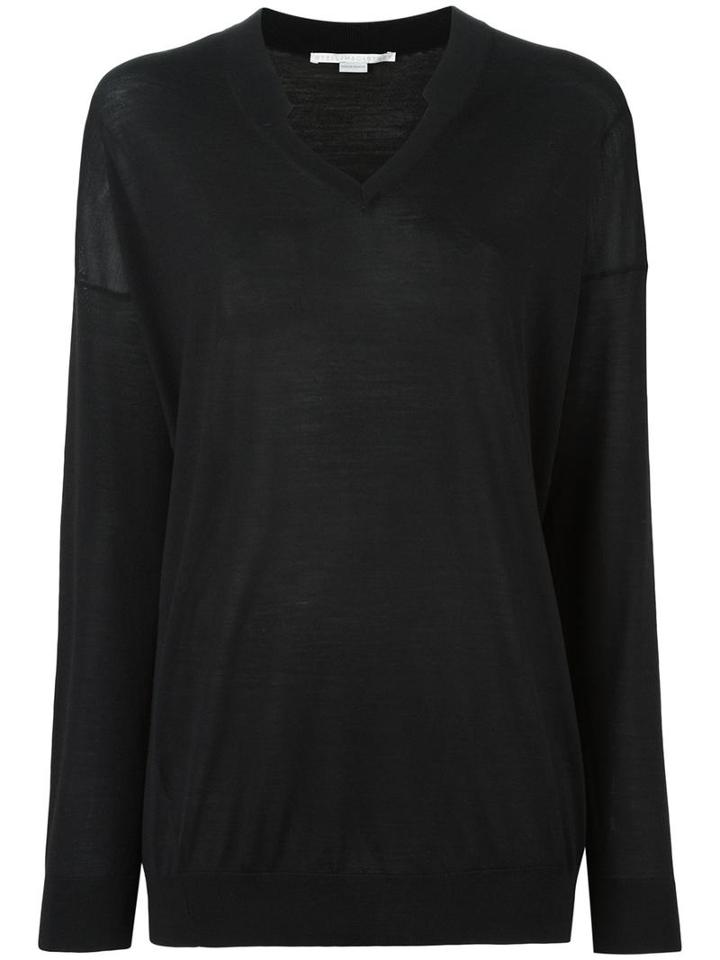 Stella Mccartney Ridged V-neck Jumper, Women's, Size: 40, Black, Silk/virgin Wool