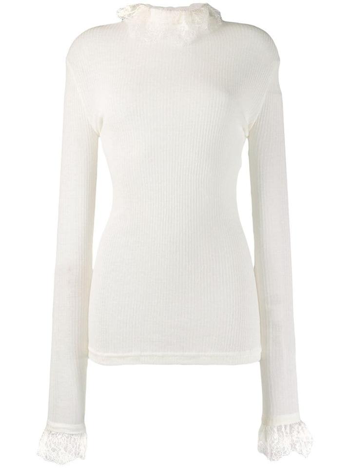 Philosophy Di Lorenzo Serafini Lace-trimmed Knitted Top - White