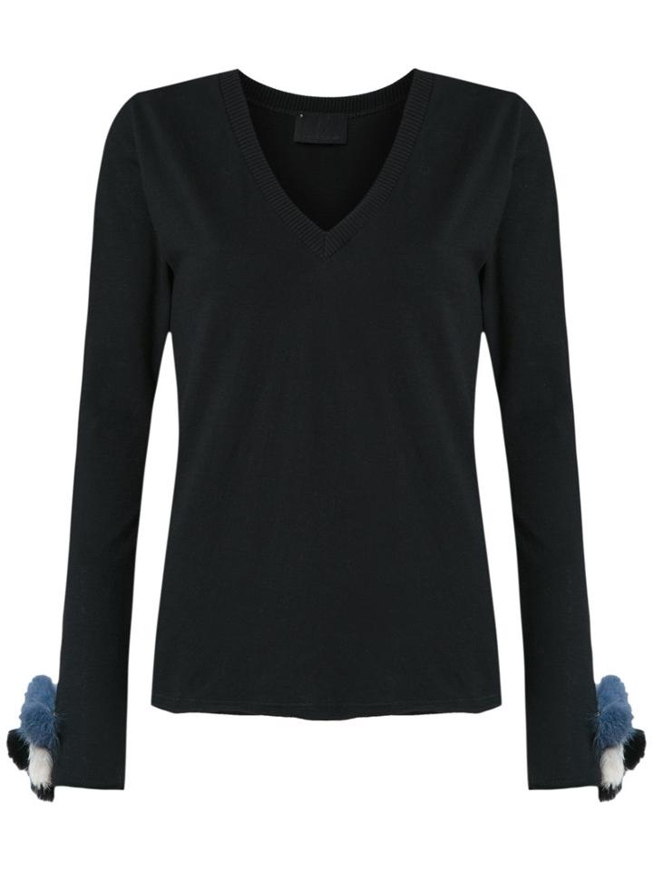 Andrea Bogosian - Fur-trimmed Top - Women - Cotton/rabbit Fur - G, Women's, Black, Cotton/rabbit Fur