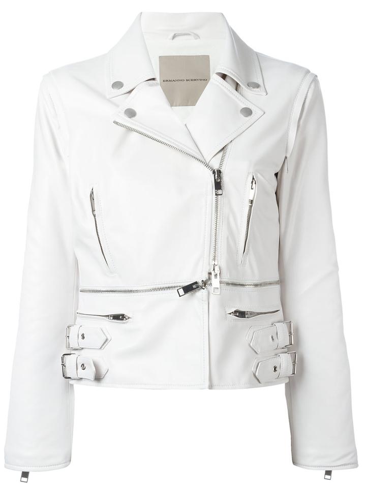 Ermanno Scervino - Zipped Details Strappy Jacket - Women - Silk/polyamide/acetate - 40, White, Silk/polyamide/acetate